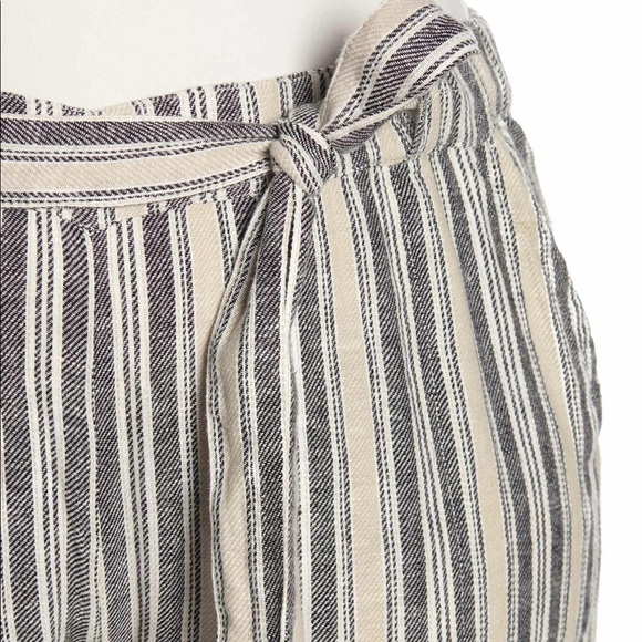 Caslon Striped Linen Blend Crop Pants Khaki/Black - Picture 3 of 7